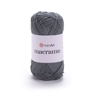 Pelote complète macrame gris polyester enroulée soigneusement vue frontale