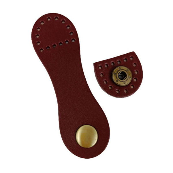 Fermeture avec bouton pression bordeaux simili cuir couture
