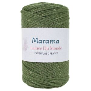 une pelote de marama brillant kaki doré au premier plan en image produit